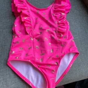 Hot pink and gold palm tree girls swimmers